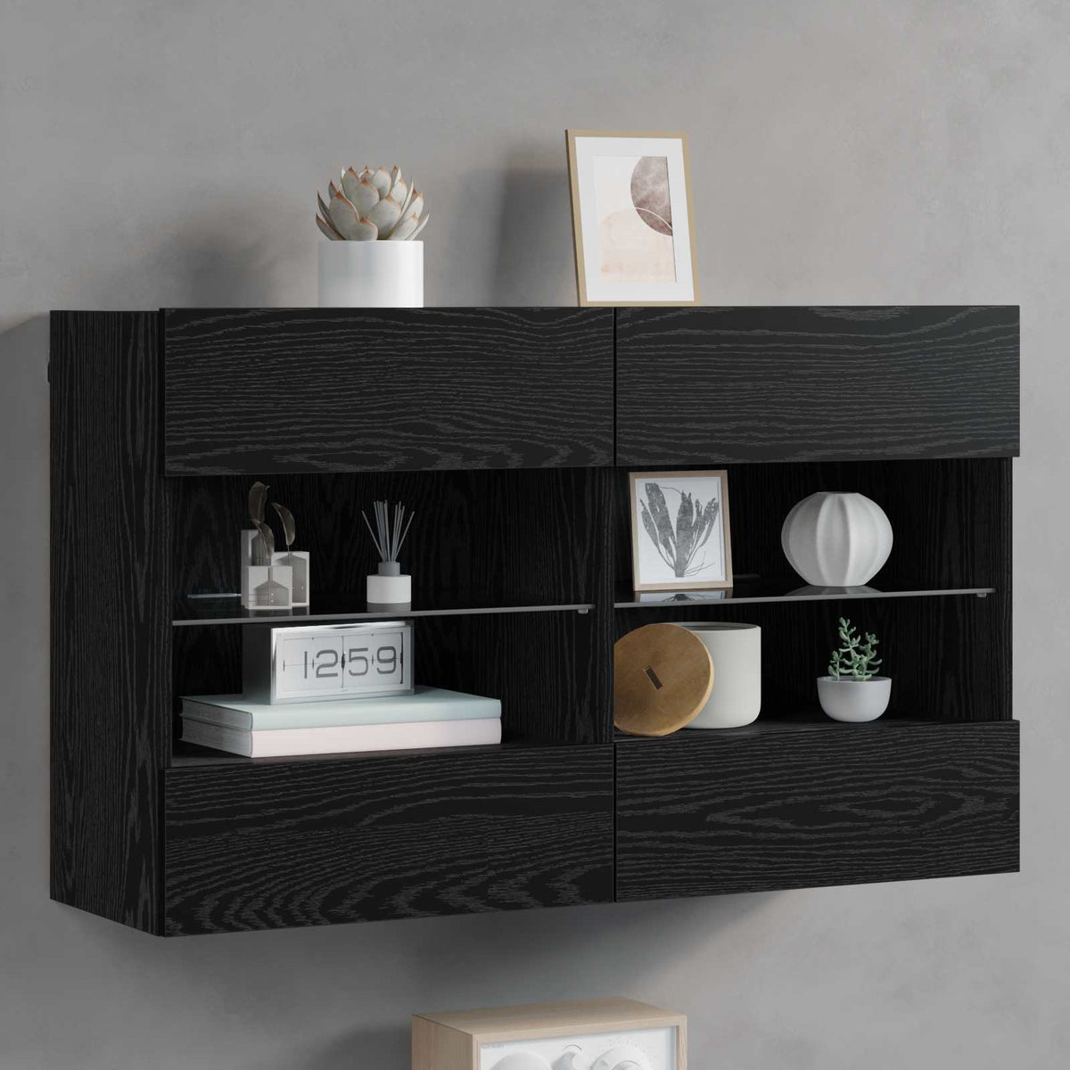 TV Wall Cabinet with LED Lights 98.5x30x60.5 cm Black oak