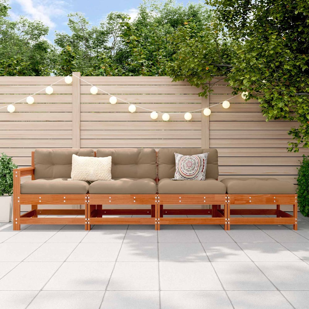 Garden Solid Pine Wood Wax Brown 62 x 62 x 70.5 cm Wax Brown Pinewood 3-seater sofa with footstool