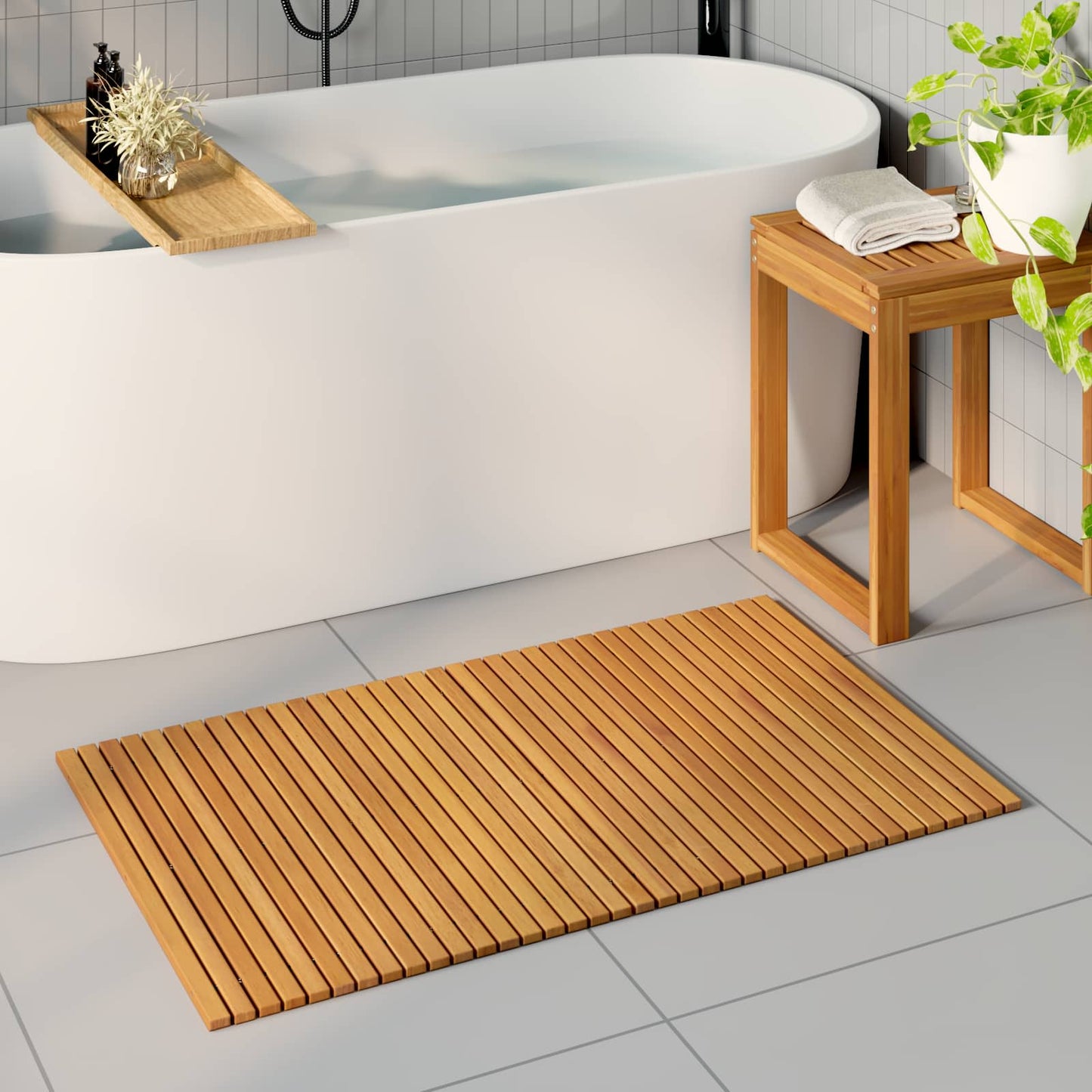 vidaXL Bath Mat Natural 100 x 60 cm Solid Acacia Wood 1