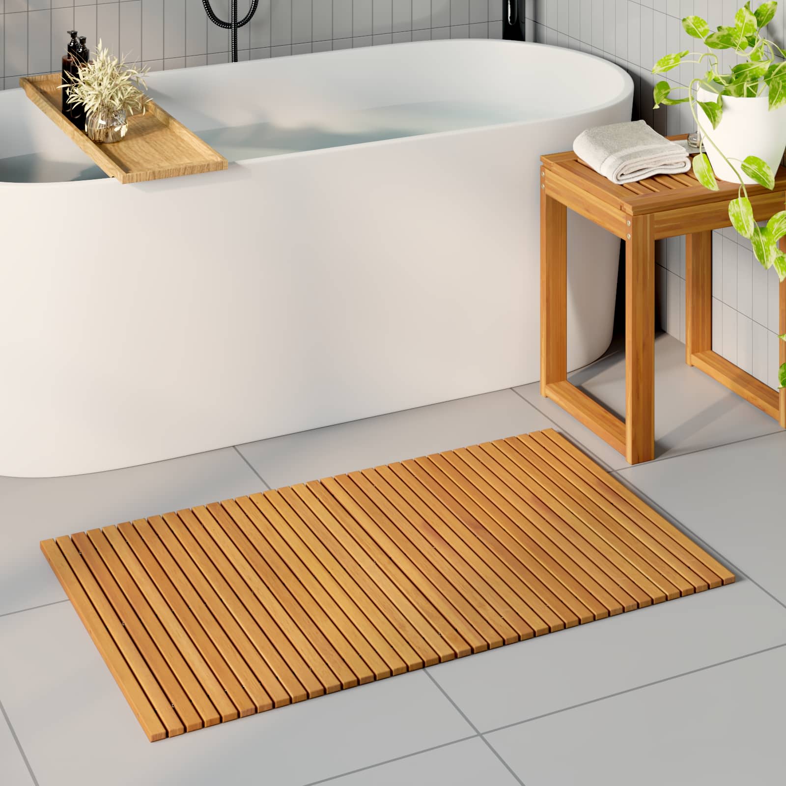vidaXL Bath Mat Natural 100 x 60 cm Solid Acacia Wood 1