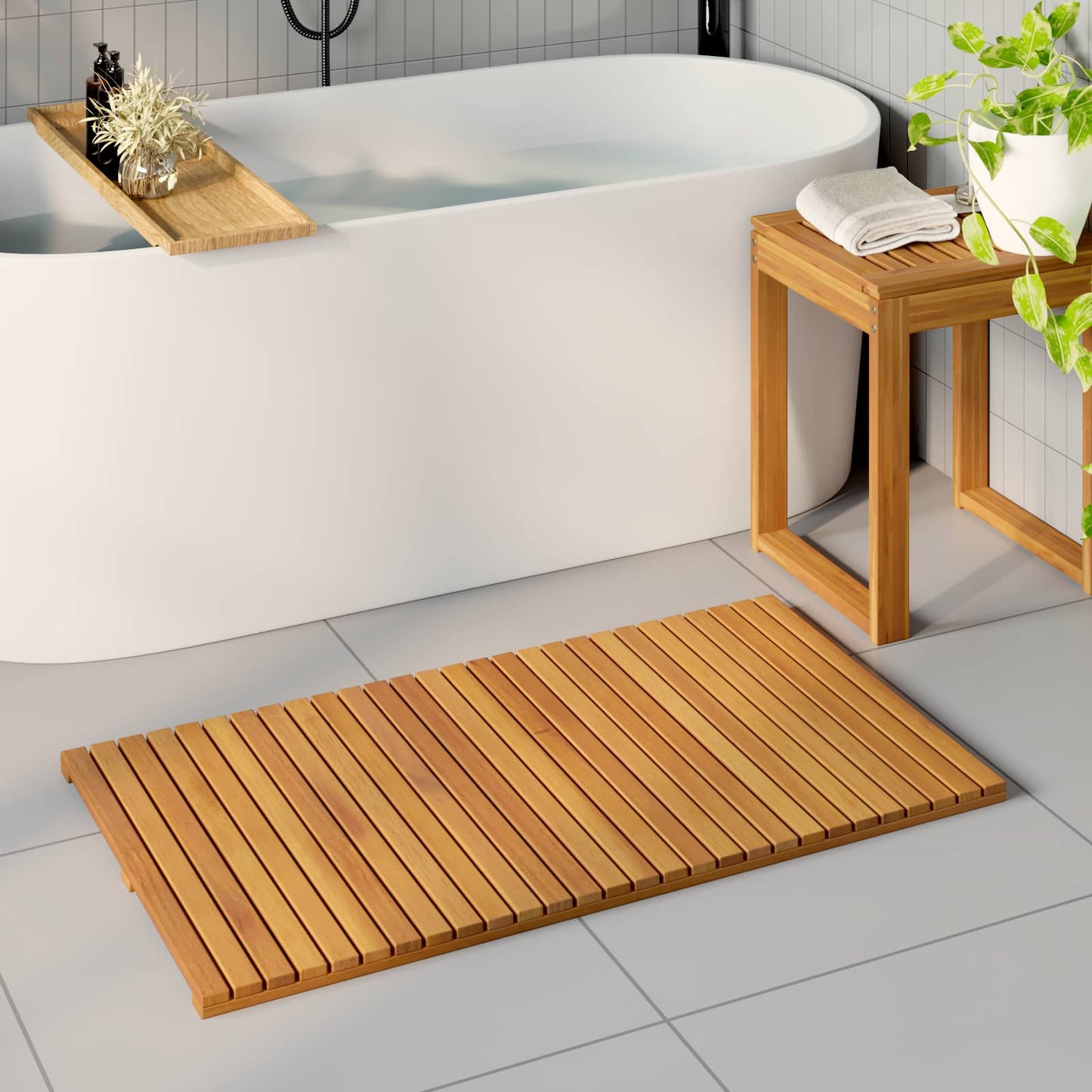 vidaXL Bath Mat Natural 100 x 55 cm Solid Acacia Wood 1