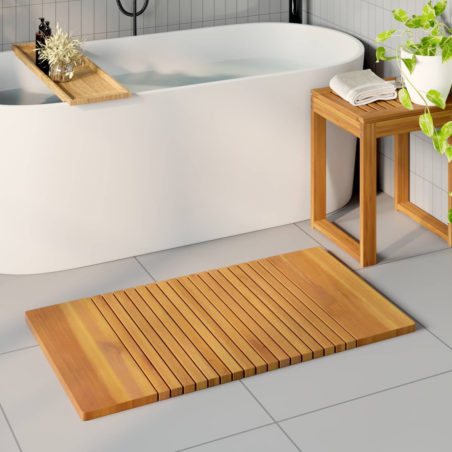 vidaXL Bath Mat Natural 100 x 55 cm Solid Acacia Wood 1