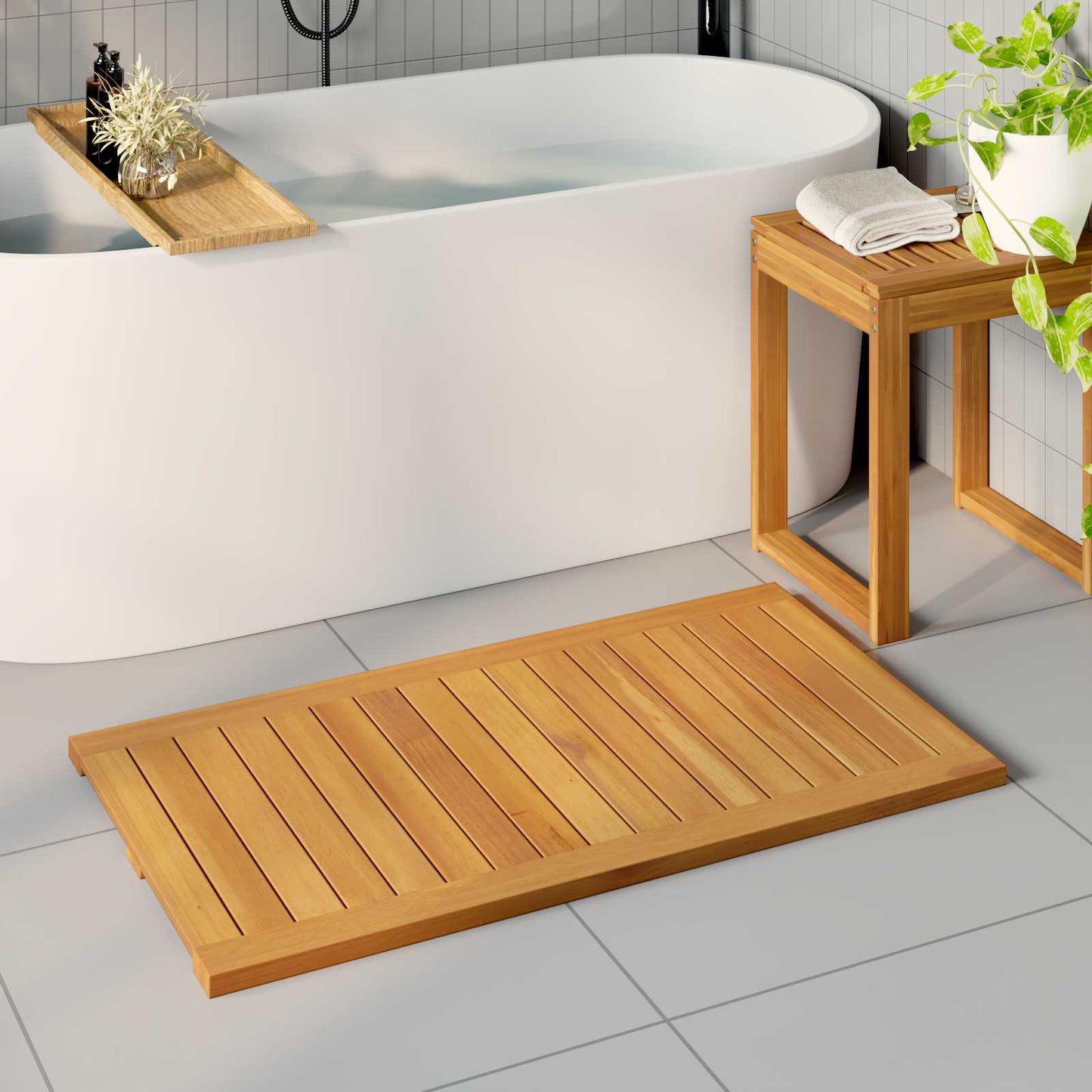 vidaXL Bath Mat Natural 100 x 55 cm Solid Acacia Wood 1