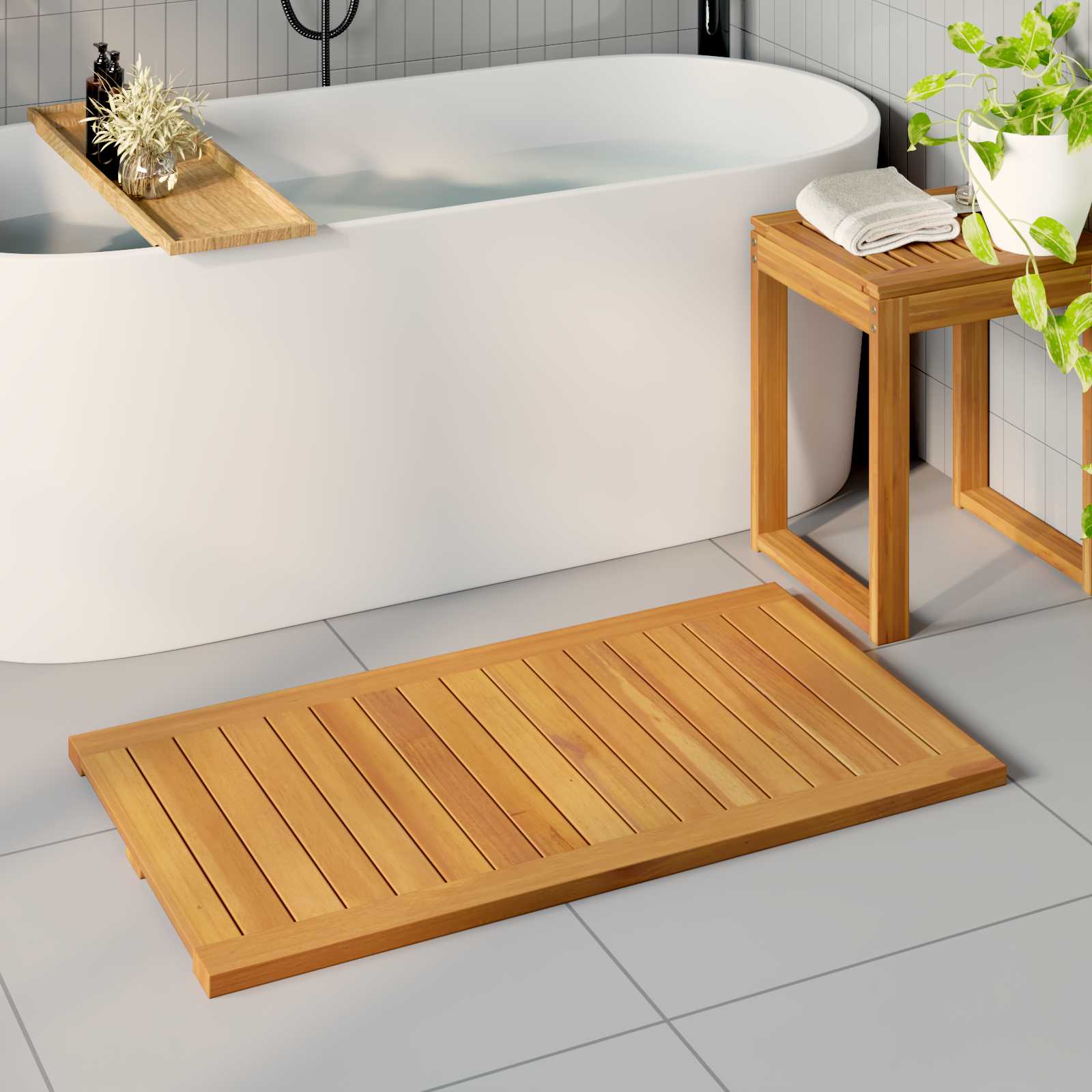 vidaXL Bath Mat Natural 100 x 55 cm Solid Acacia Wood 1