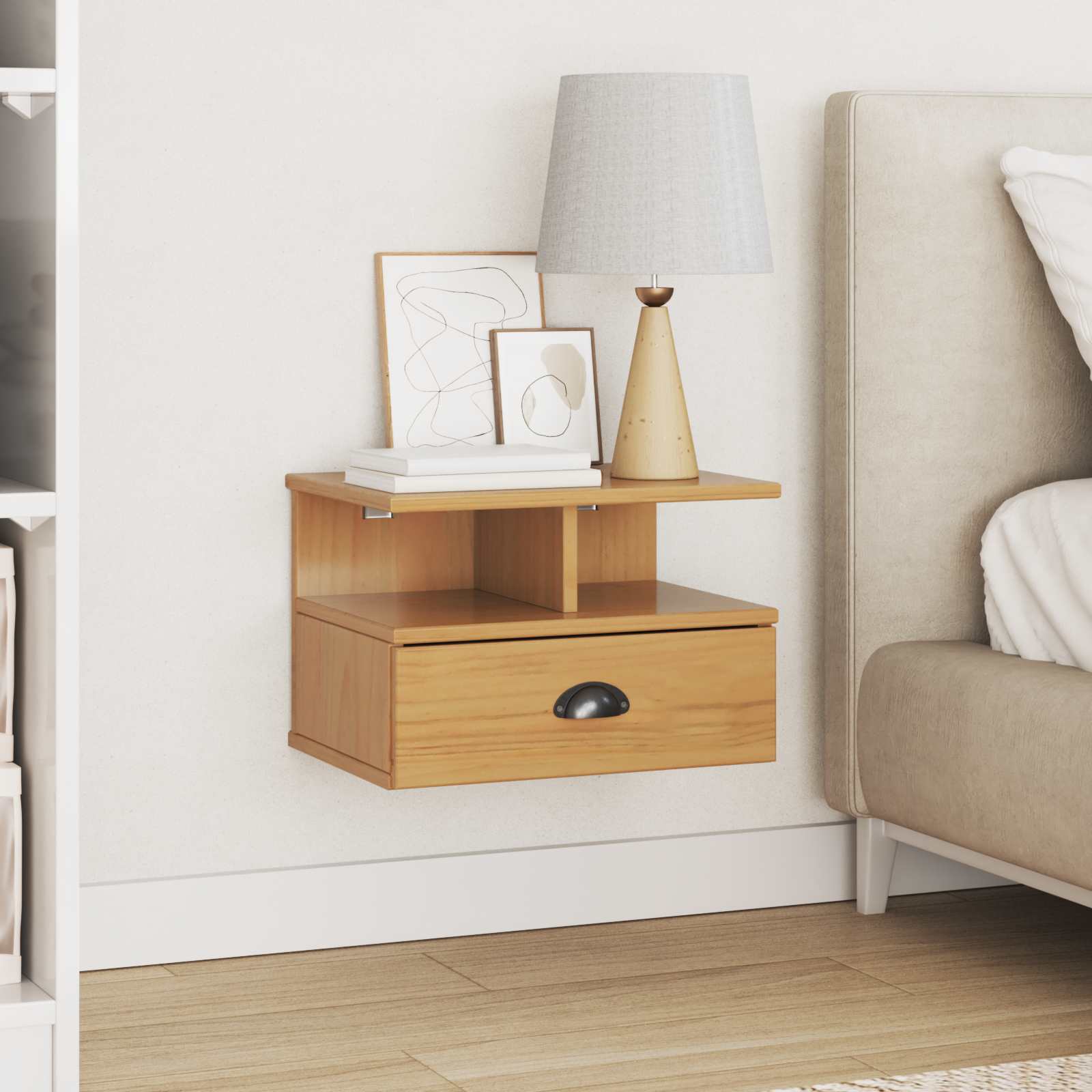 vidaXL Bedside Cabinet with Drawer HILL Honey Brown 40 x 31 x 27 cm 1