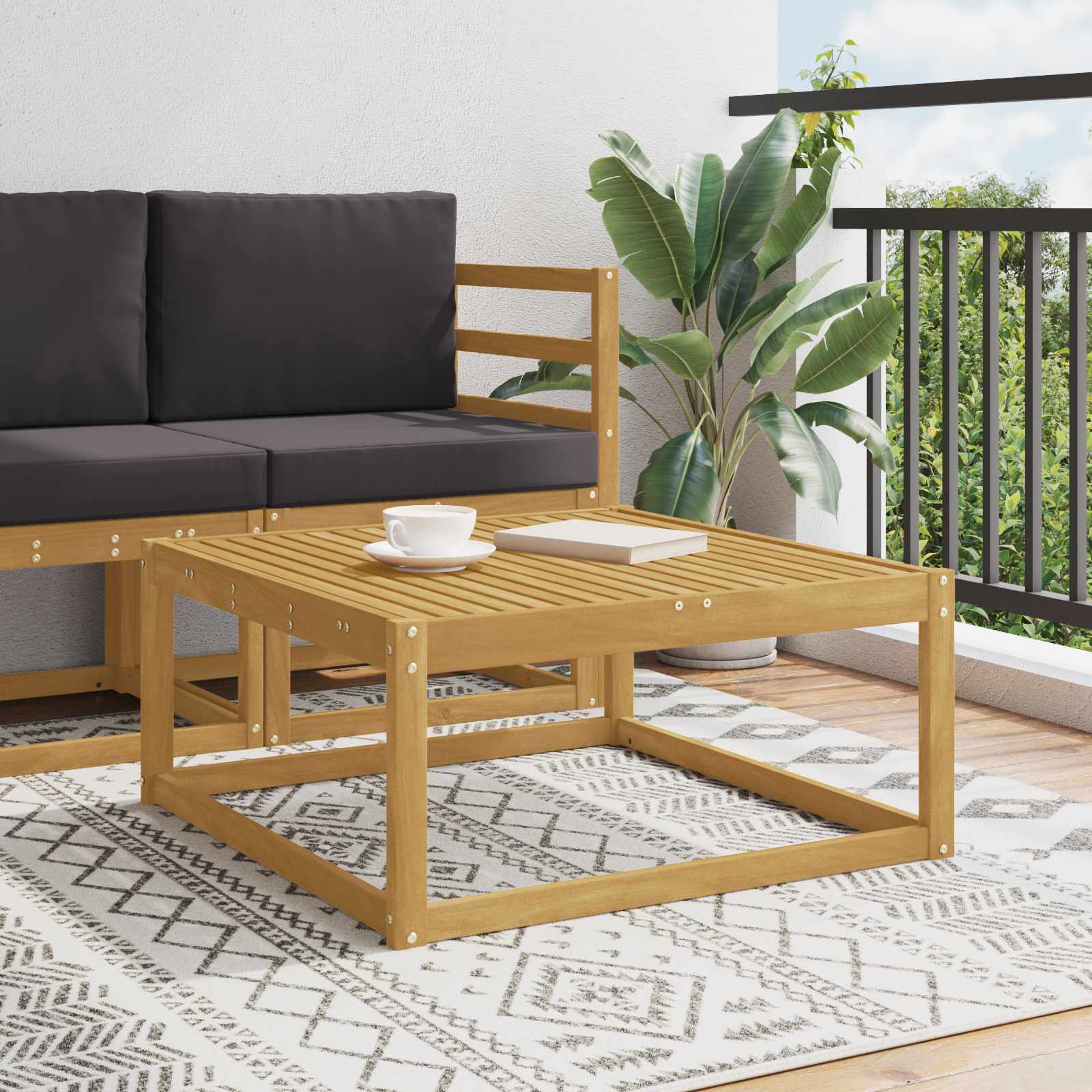 vidaXL Outdoor Footstool Solid Acacia Wood White 79 x 79 x 37 cm 1