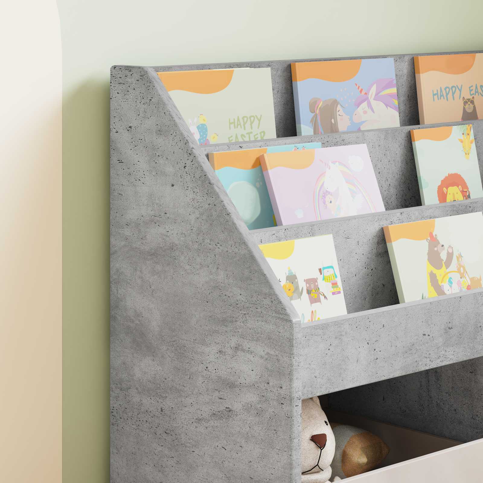vidaXL Kids Bookshelf with Storage Concrete Grey 72.5 x 29.5 x 69 cm 5