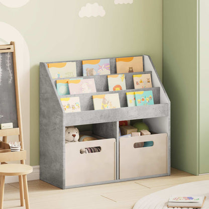 vidaXL Kids Bookshelf with Storage Concrete Grey 72.5 x 29.5 x 69 cm 1