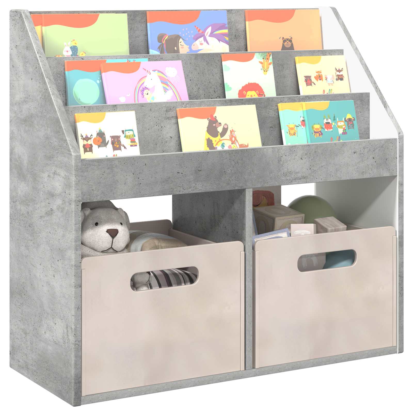 vidaXL Kids Bookshelf with Storage Concrete Grey 72.5 x 29.5 x 69 cm 3