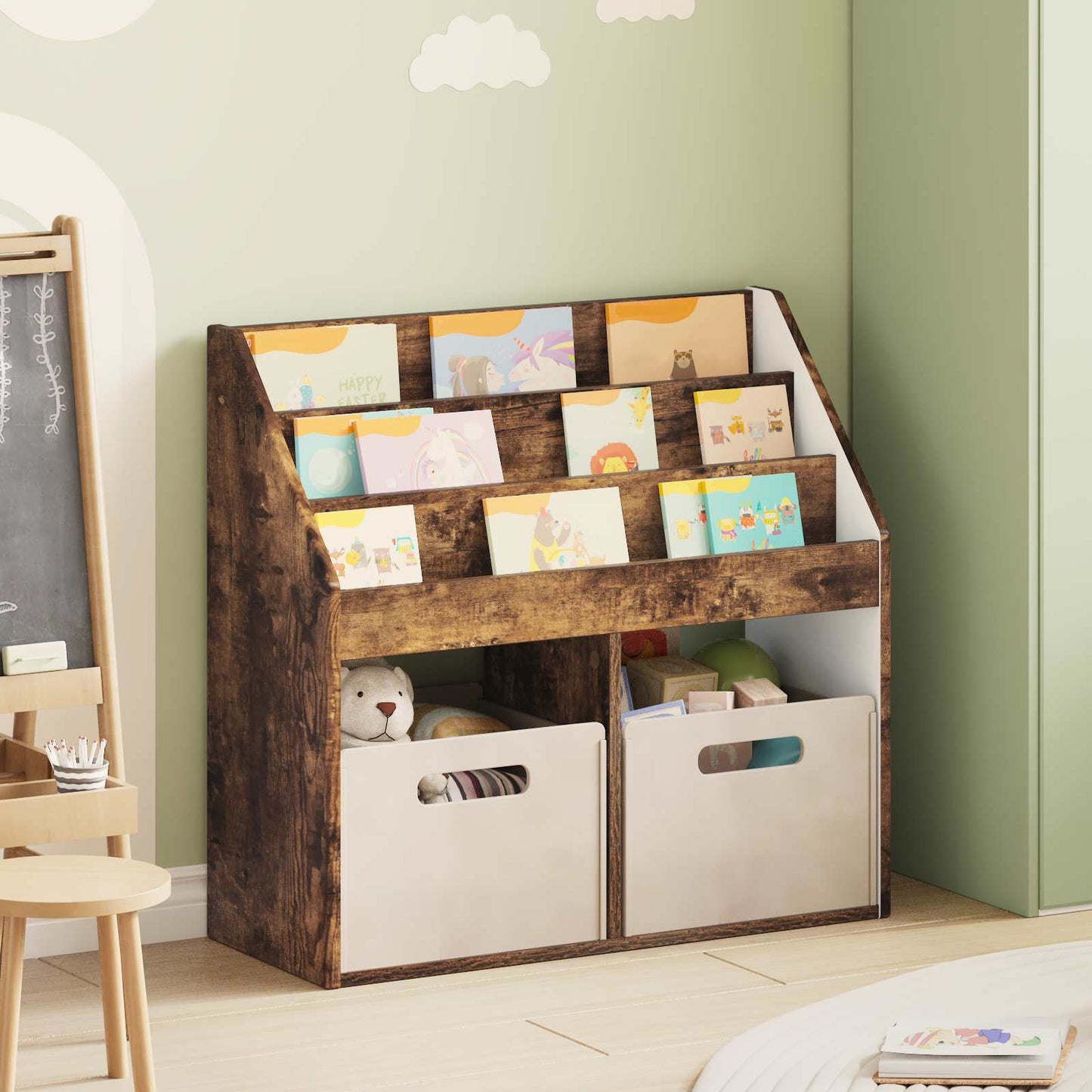 vidaXL Kids Bookshelf Smoked Oak 72.5 x 29.5 x 69 cm Engineered Wood 1