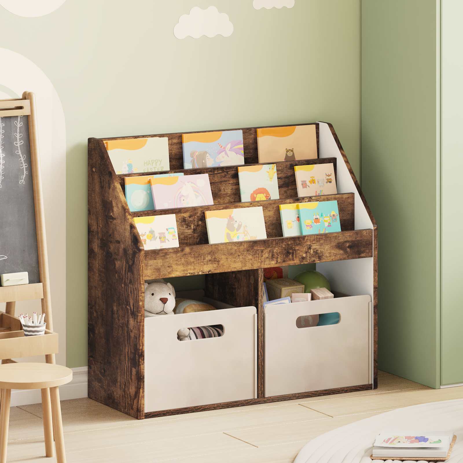 vidaXL Kids Bookshelf Smoked Oak 72.5 x 29.5 x 69 cm Engineered Wood 1