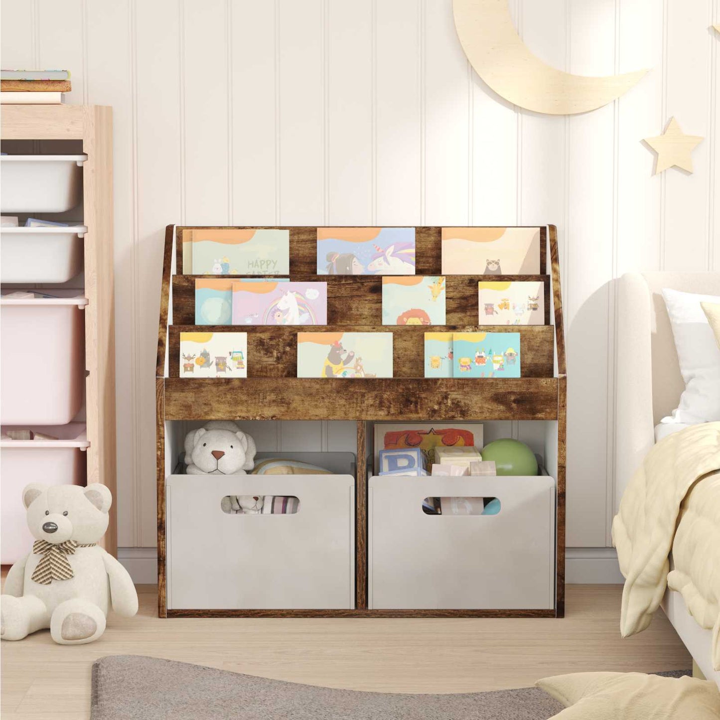 vidaXL Kids Bookshelf Smoked Oak 72.5 x 29.5 x 69 cm Engineered Wood 4