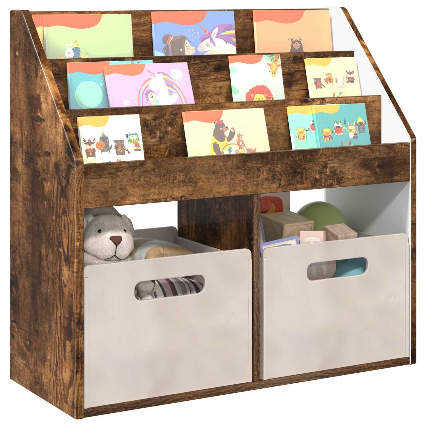 vidaXL Kids Bookshelf Smoked Oak 72.5 x 29.5 x 69 cm Engineered Wood 3