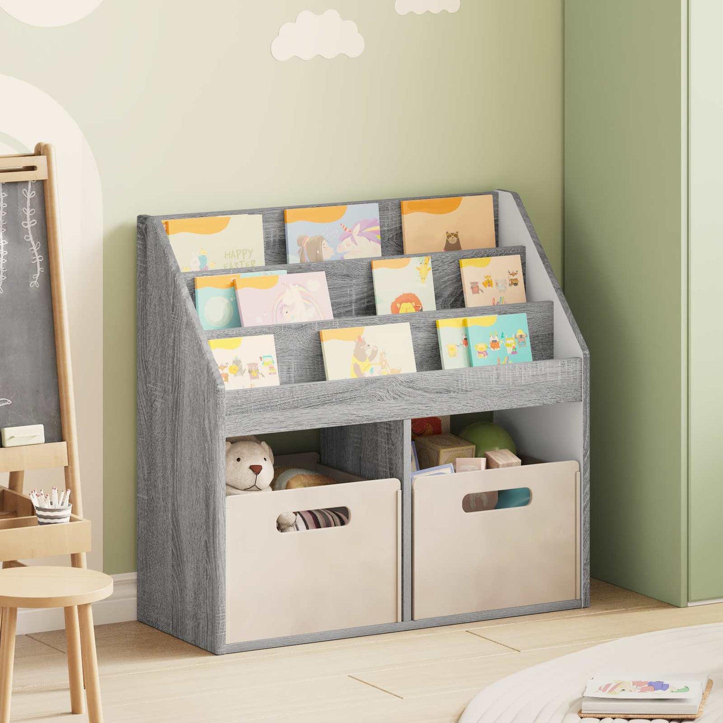 vidaXL Kids Bookshelf Grey Sonoma 72.5 x 29.5 x 69 cm Engineered Wood 1