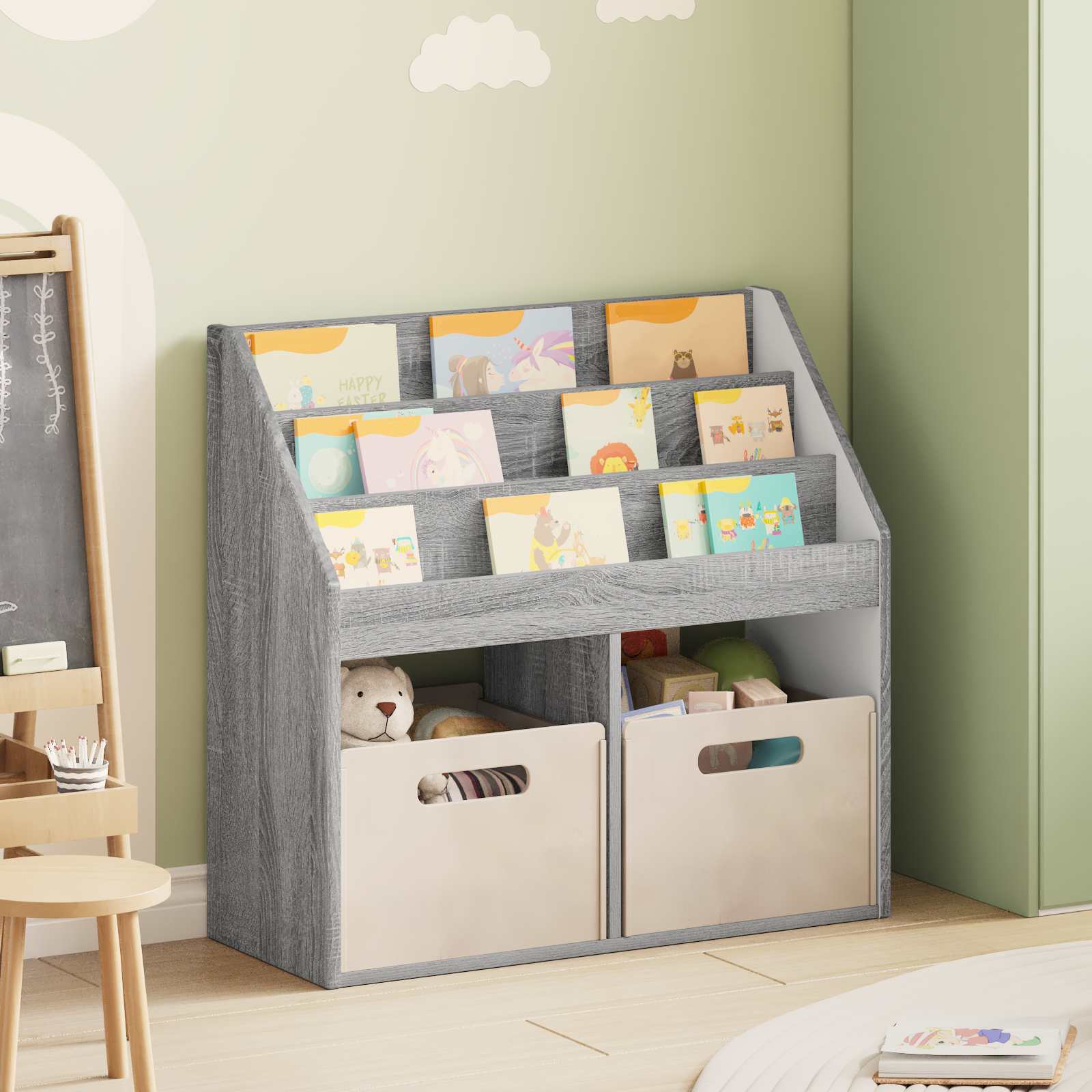 vidaXL Kids Bookshelf Grey Sonoma 72.5 x 29.5 x 69 cm Engineered Wood 1