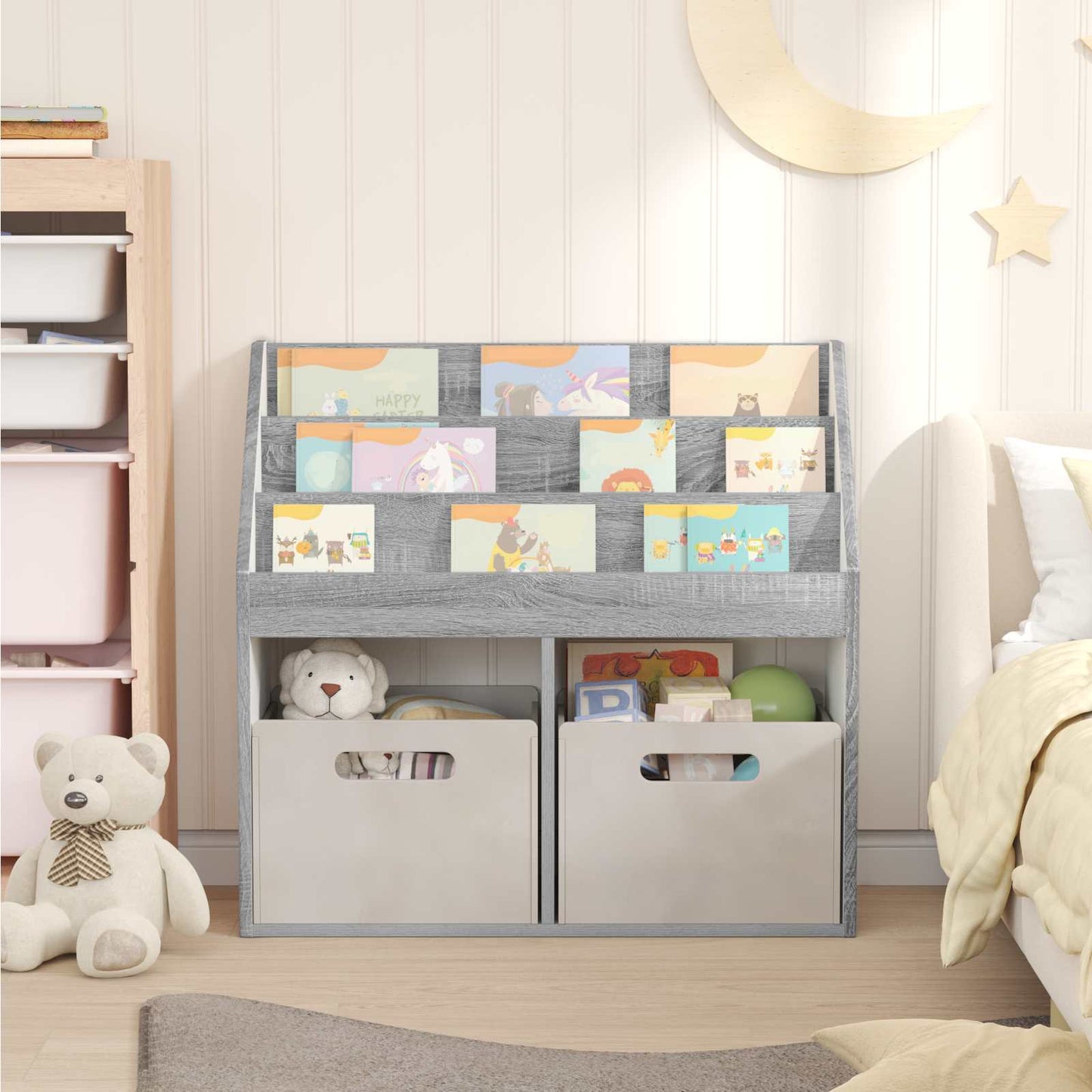 vidaXL Kids Bookshelf Grey Sonoma 72.5 x 29.5 x 69 cm Engineered Wood 4