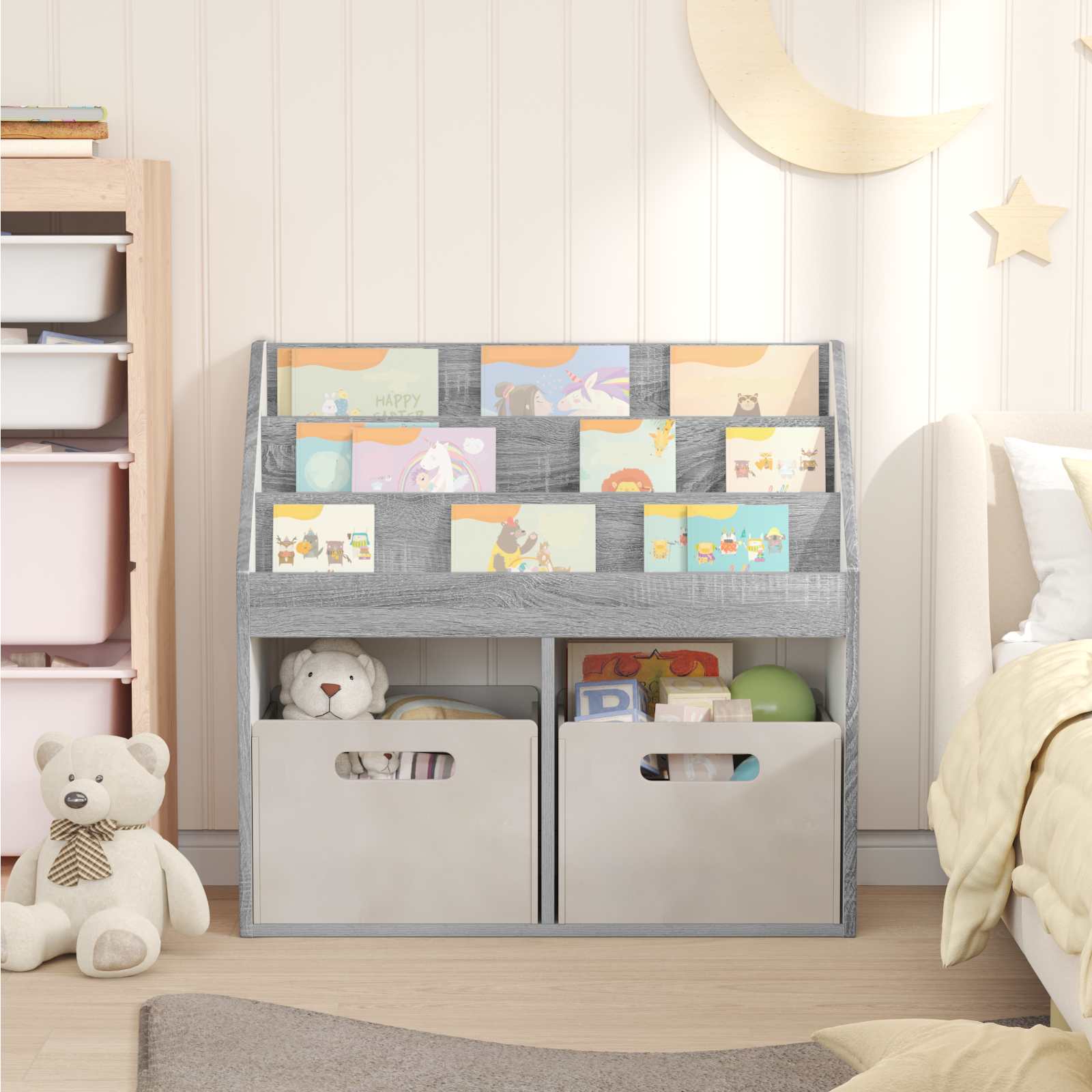 vidaXL Kids Bookshelf Grey Sonoma 72.5 x 29.5 x 69 cm Engineered Wood 4