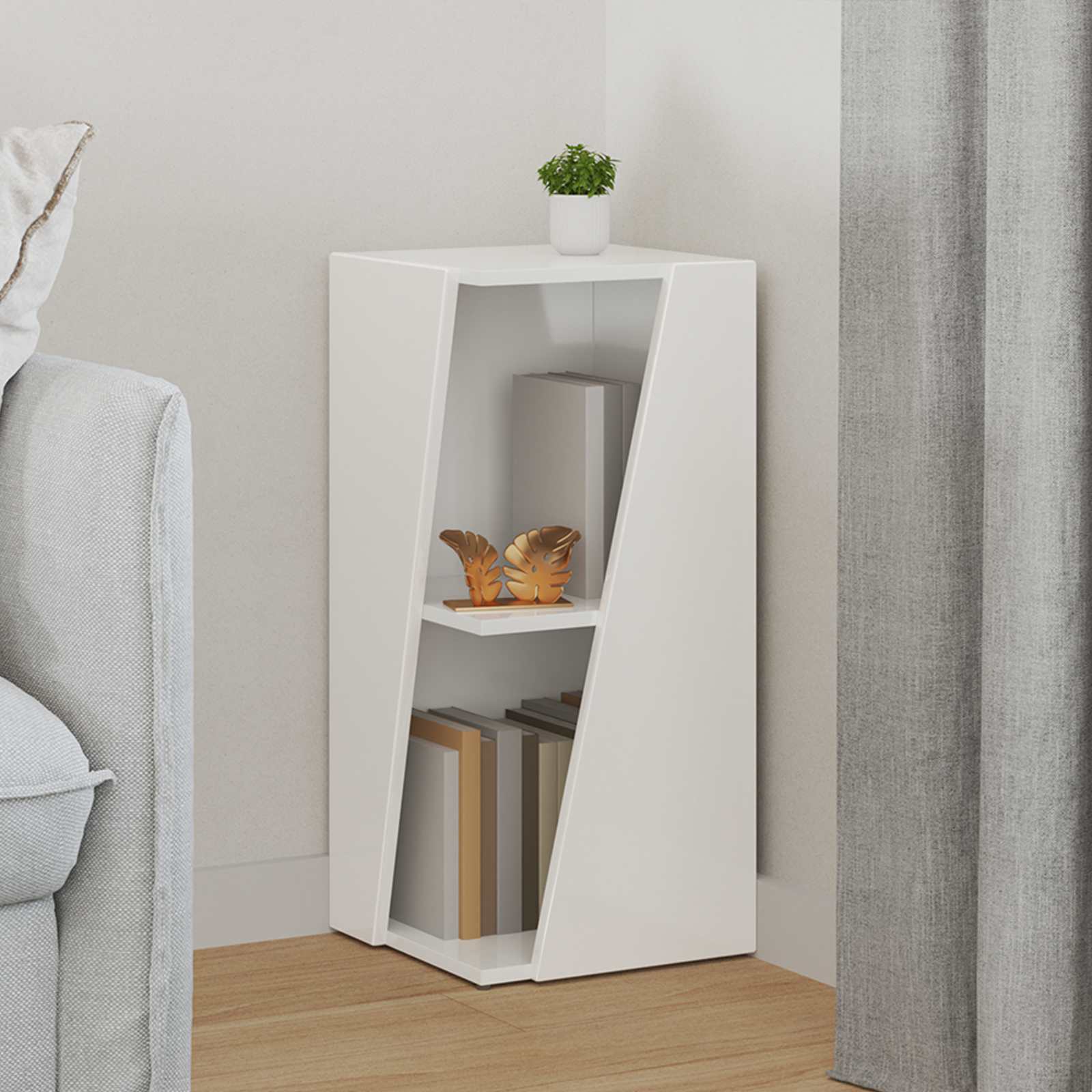 vidaXL Side Shelf 33 x 32 x 70.5 cm Engineered Wood High Gloss White 1