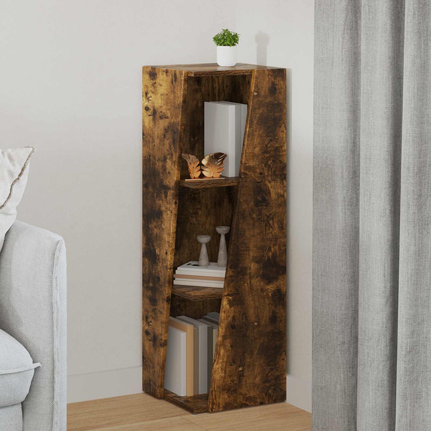 vidaXL Side Shelf 33 x 32 x 100.5 cm Engineered Wood Smoked Oak 1