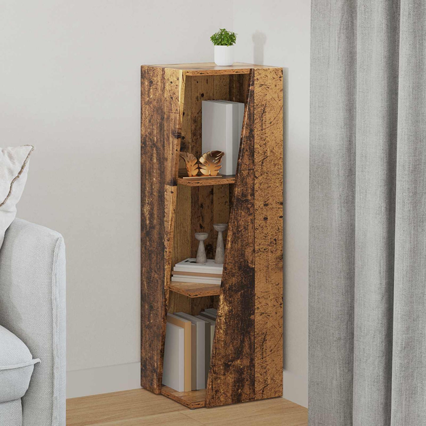 vidaXL Side Shelf 33 x 32 x 100.5 cm Engineered Wood Old Wood 1