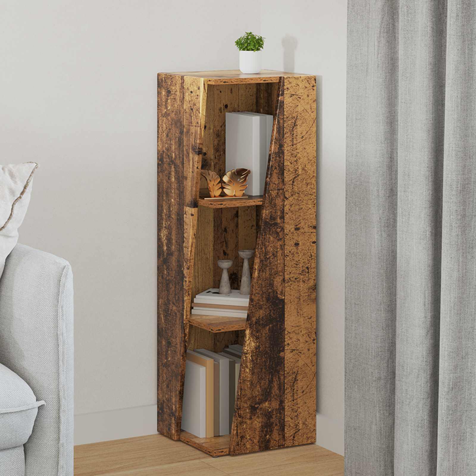 vidaXL Side Shelf 33 x 32 x 100.5 cm Engineered Wood Old Wood 1