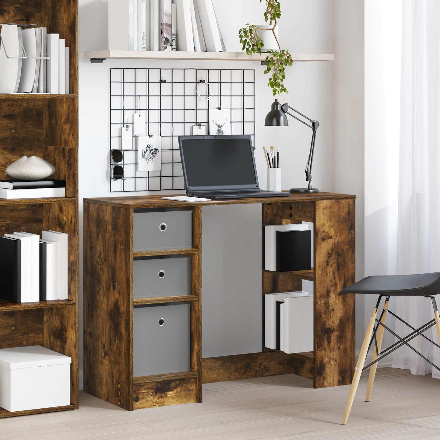 vidaXL Desk Smoked Oak 100 x 40 x 75 cm Engineered Wood 1