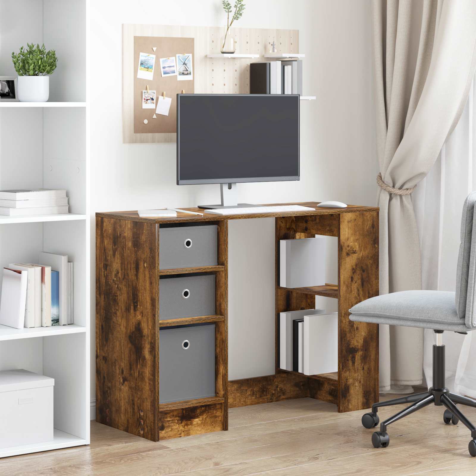 vidaXL Desk Smoked Oak 100 x 40 x 75 cm Engineered Wood 4