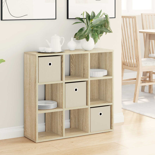 vidaXL Sideboard Sonoma Oak placed in a bright living room with decorative items on top