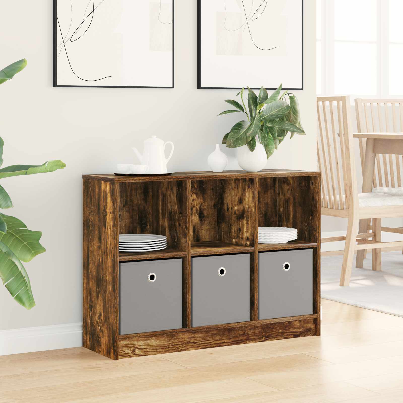 vidaXL Sideboard Smoked Oak 88.5 x 27.5 x 63.5 cm 1