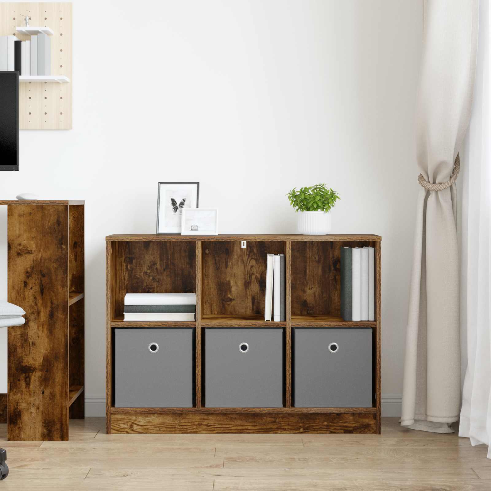 vidaXL Sideboard Smoked Oak 88.5 x 27.5 x 63.5 cm 4