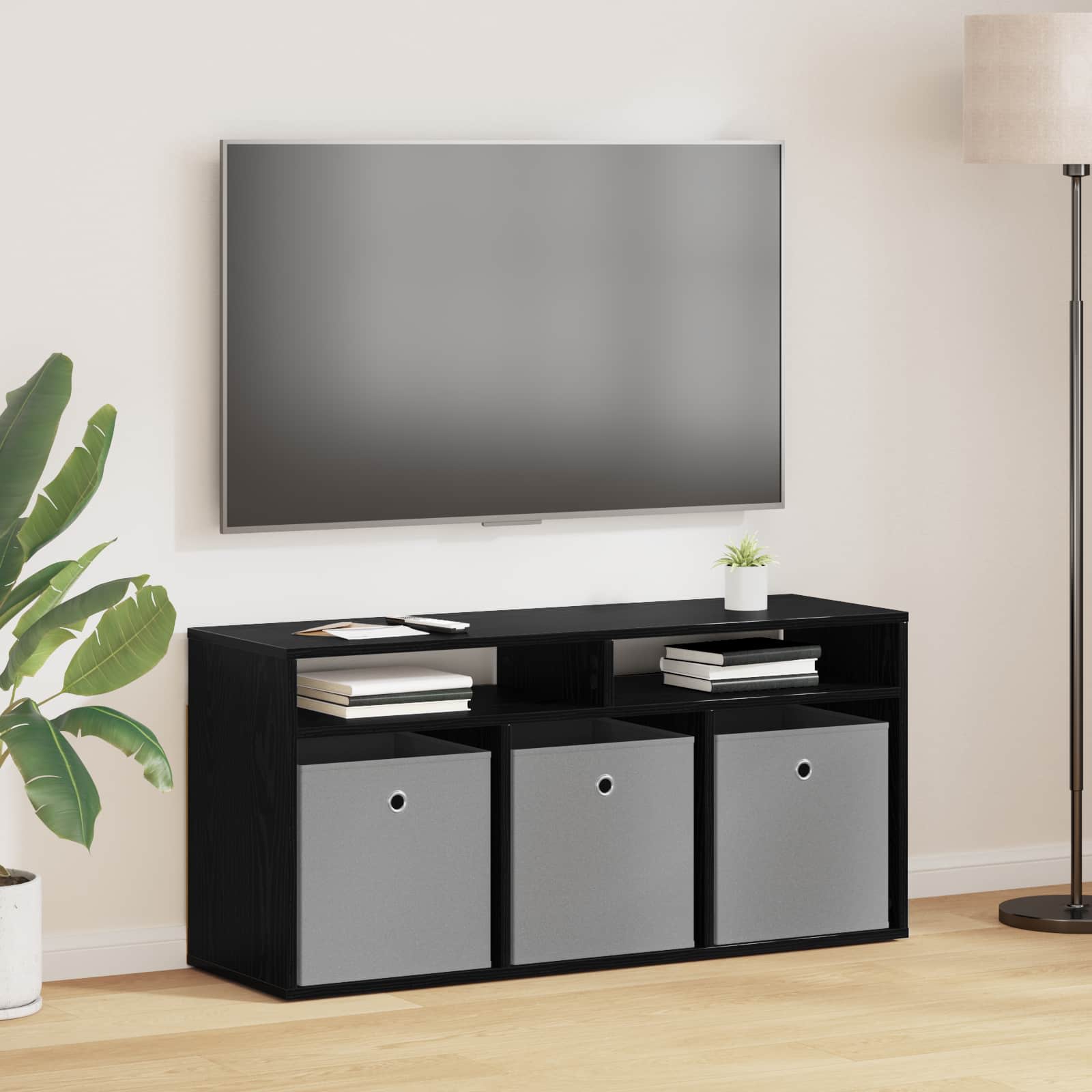vidaXL Lowboard with Drawer Black Oak 102 x 32 x 48.5 cm 1
