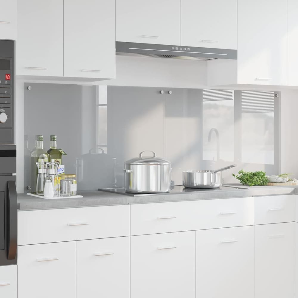 Kitchen Backsplash 70 x 60 cm Tempered Glass 2 pcs Light Grey 90 cm
