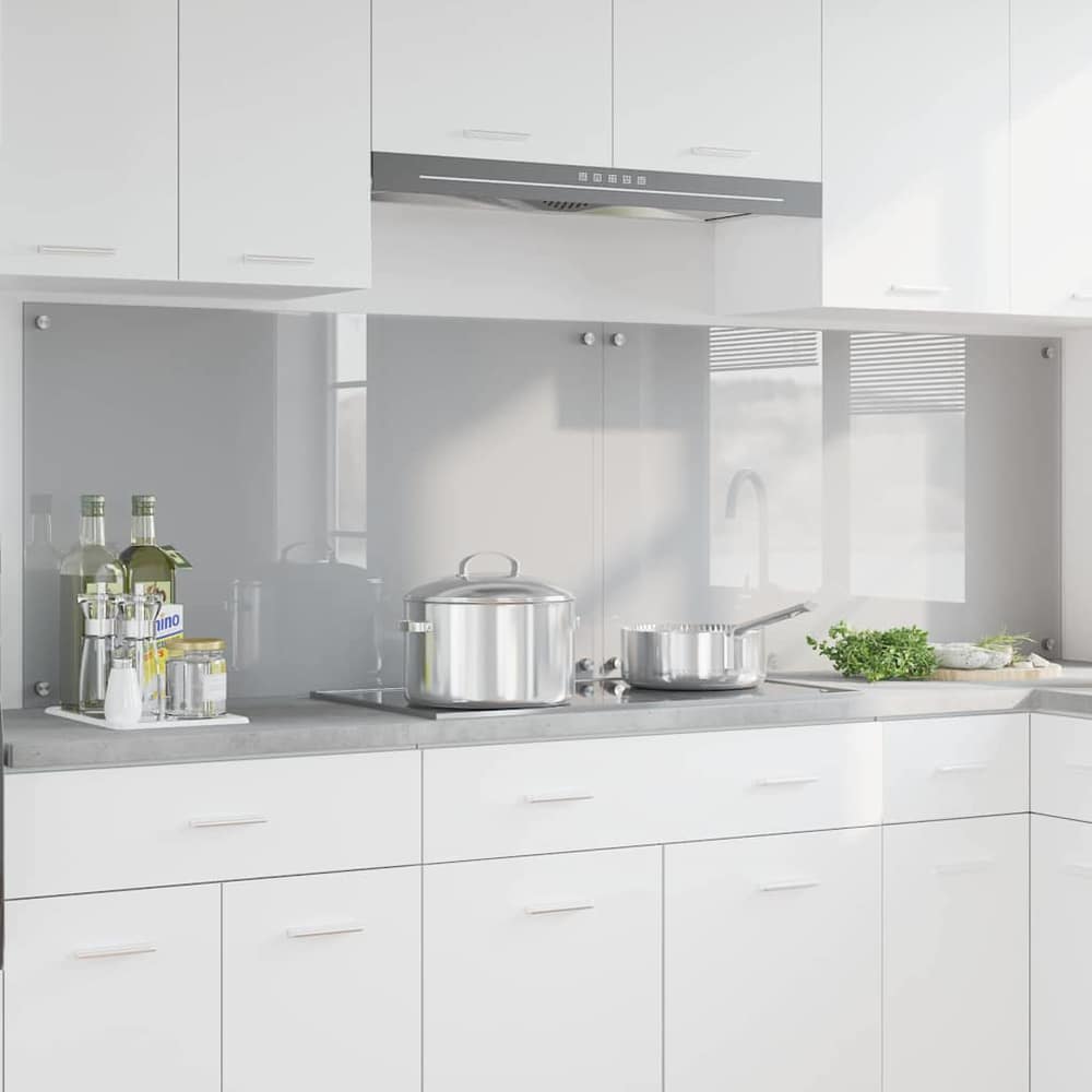 Kitchen Backsplash 70 x 60 cm Tempered Glass 2 pcs Light Grey 100 cm