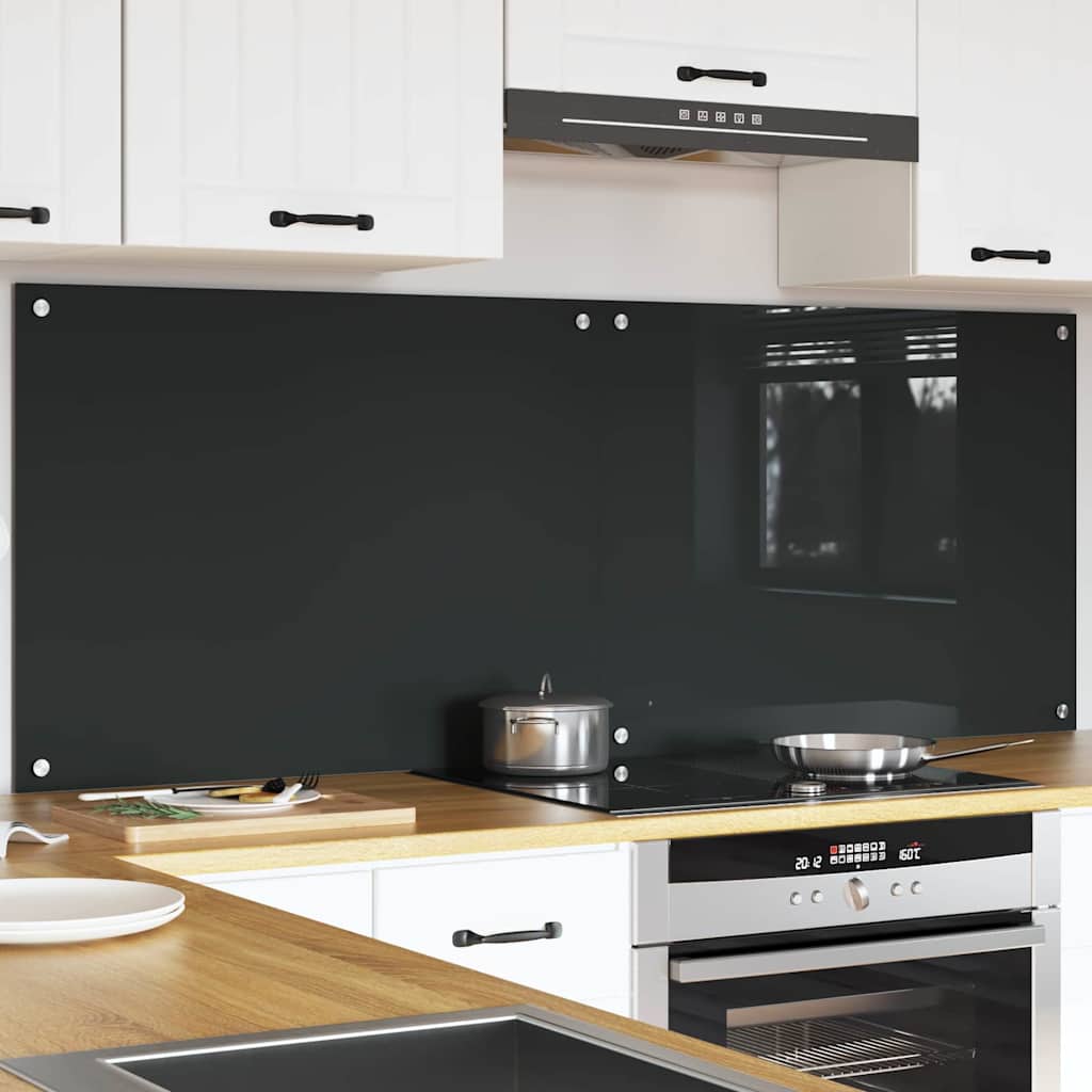 Kitchen Backsplash 70 x 60 cm Tempered Glass 2 Depth 60 cm Dark grey 80 cm