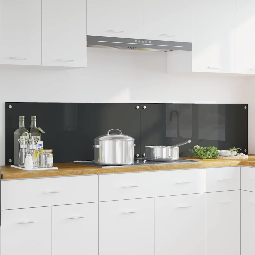 vidaXL Kitchen Backsplash 2 pcs Dark Grey 100 x 40 cm Tempered Glass 1