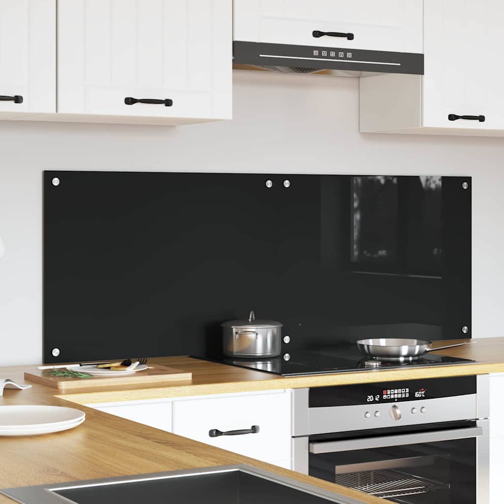 vidaXL Kitchen Backsplash 2 pcs Black 70 x 50 cm Tempered Glass 3