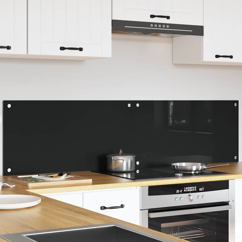 vidaXL Kitchen Backsplash 2 pcs Black 80 x 40 cm Tempered Glass 3