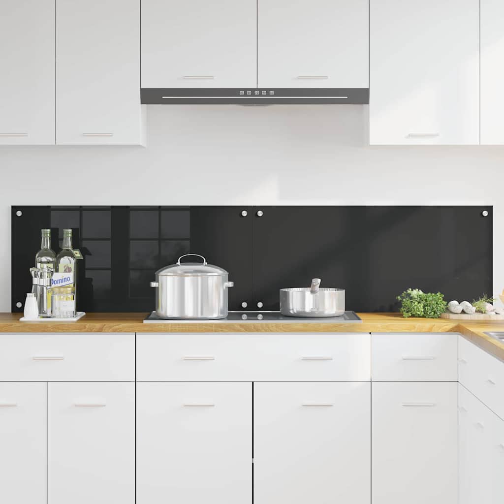 vidaXL Kitchen Backsplash 2 pcs Black 90 x 40 cm Tempered Glass 3