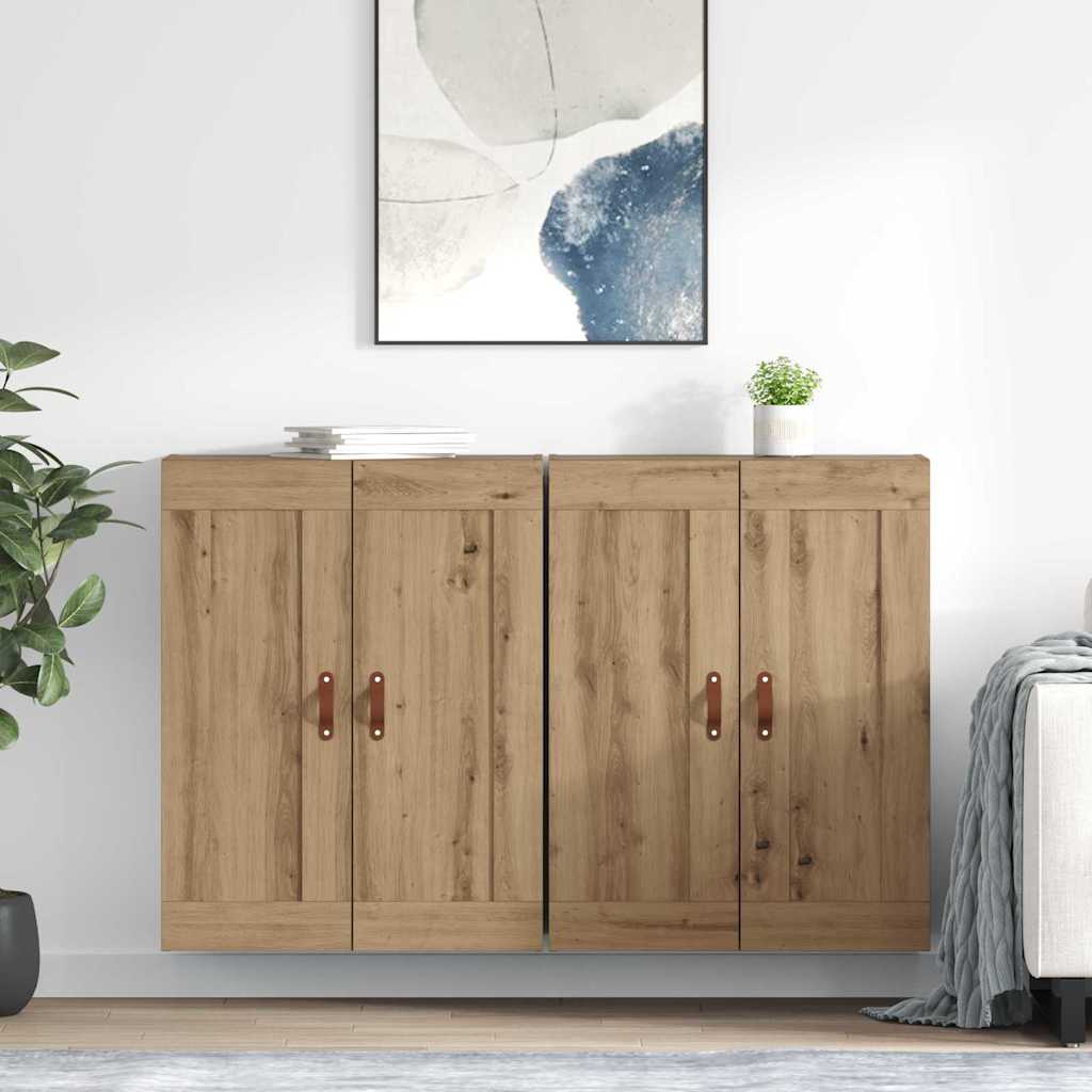 Wall Mounted Cabinets 2 pcs Engineered Wood Leather Artisan oak