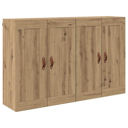 Wall Mounted Cabinets 2 pcs Engineered Wood Leather Artisan oak
