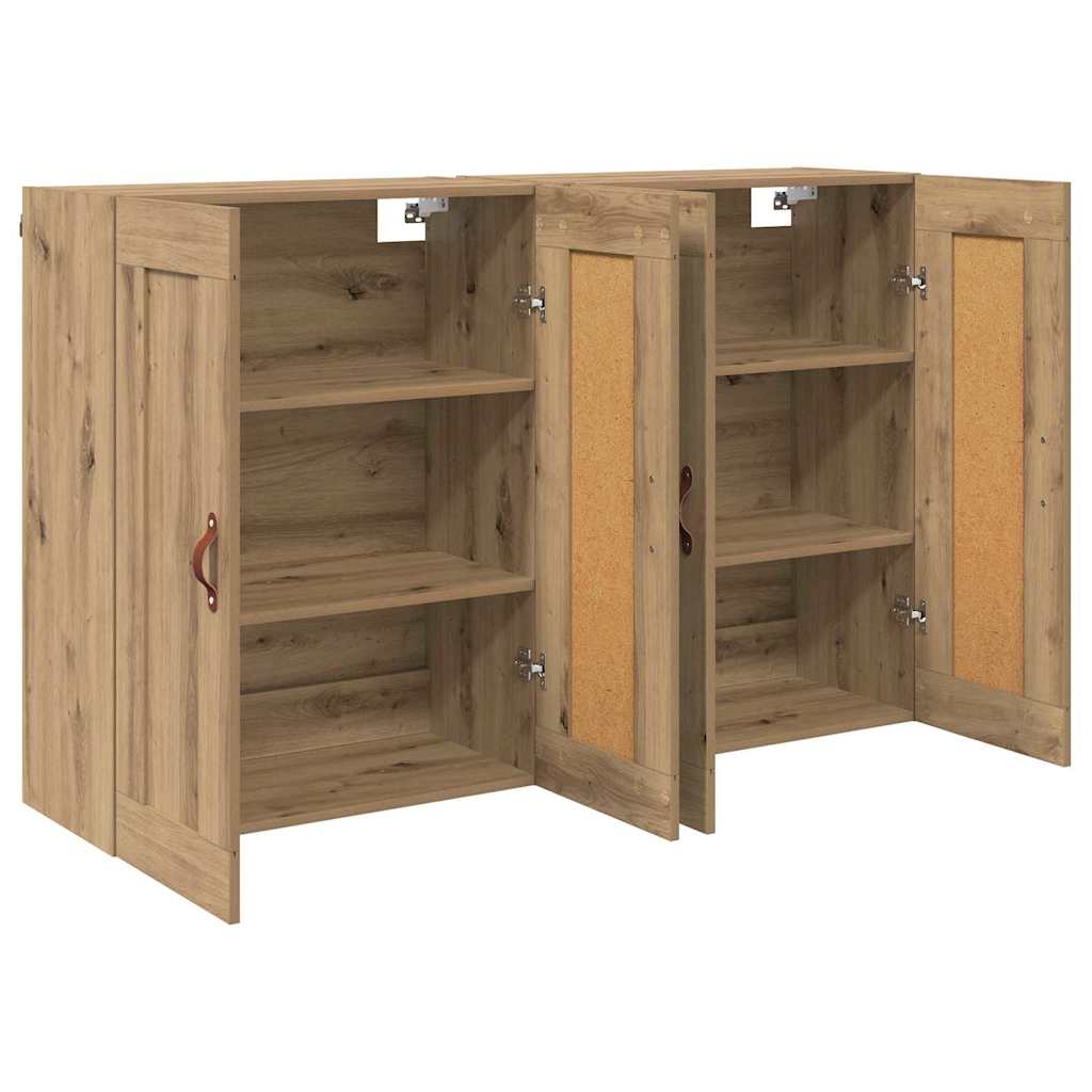 Wall Mounted Cabinets 2 pcs Engineered Wood Leather Artisan oak