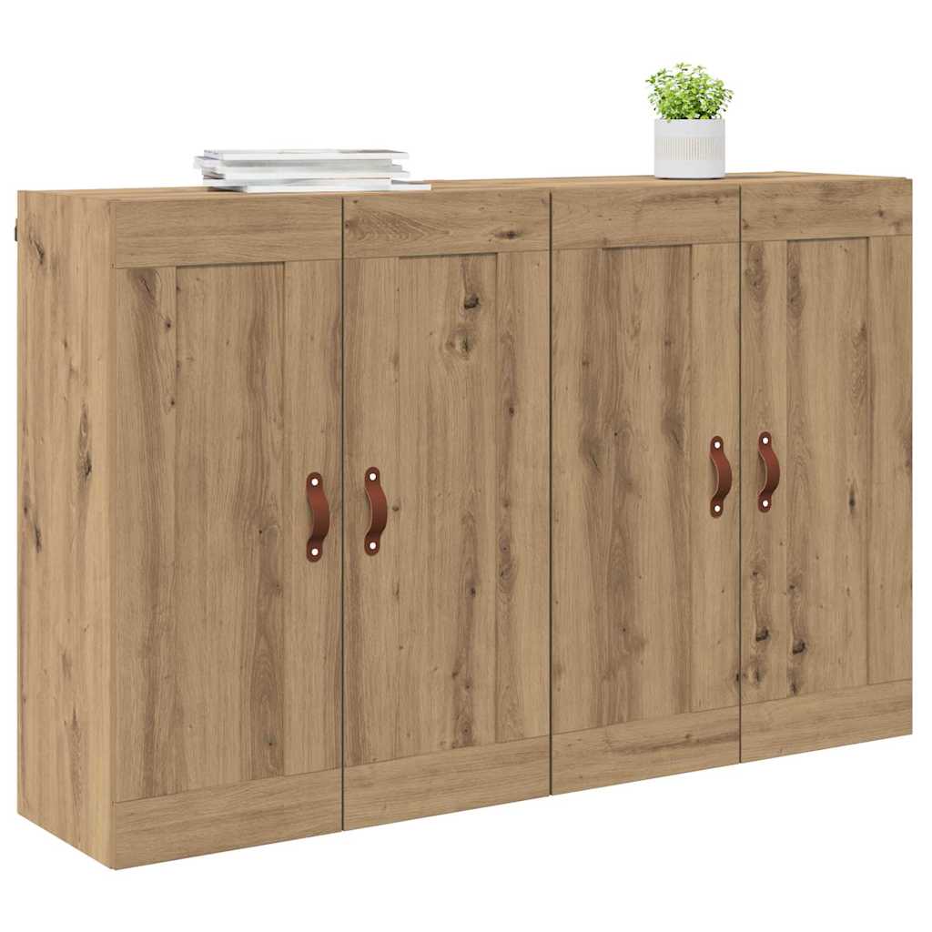 Wall Mounted Cabinets 2 pcs Engineered Wood Leather Artisan oak