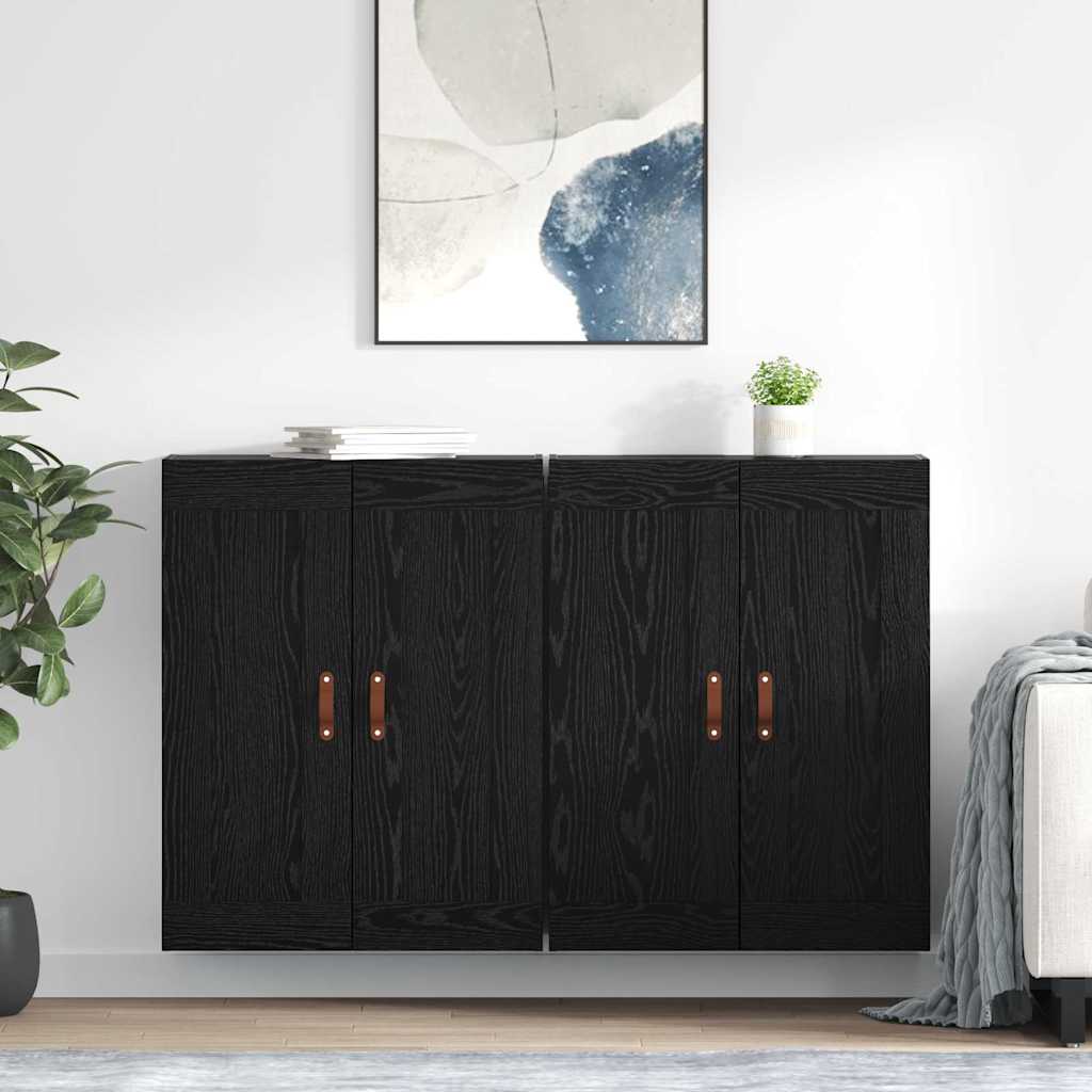Wall Mounted Cabinets 2 pcs Engineered Wood Leather Black oak