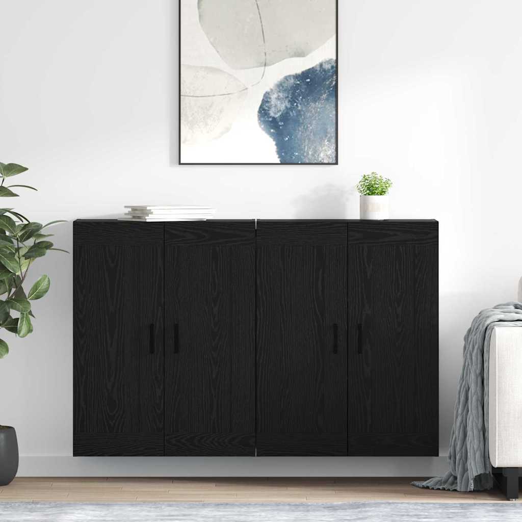 Wall Mounted Cabinets 2 pcs Engineered Wood U Shape Black Black oak