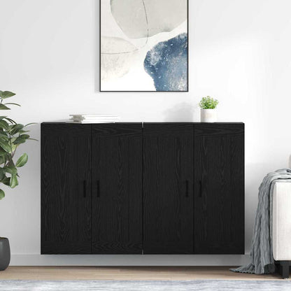 Wall Mounted Cabinets 2 pcs Engineered Wood U Shape Black Black oak