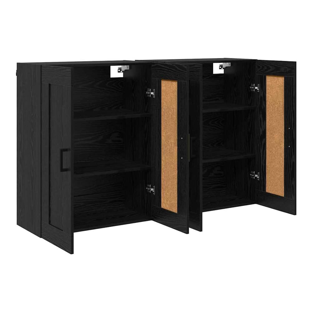 Wall Mounted Cabinets 2 pcs Engineered Wood U Shape Black Black oak