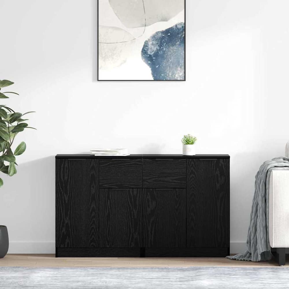 Sideboards 2 pcs 60x30x70 cm Engineered Wood Black oak