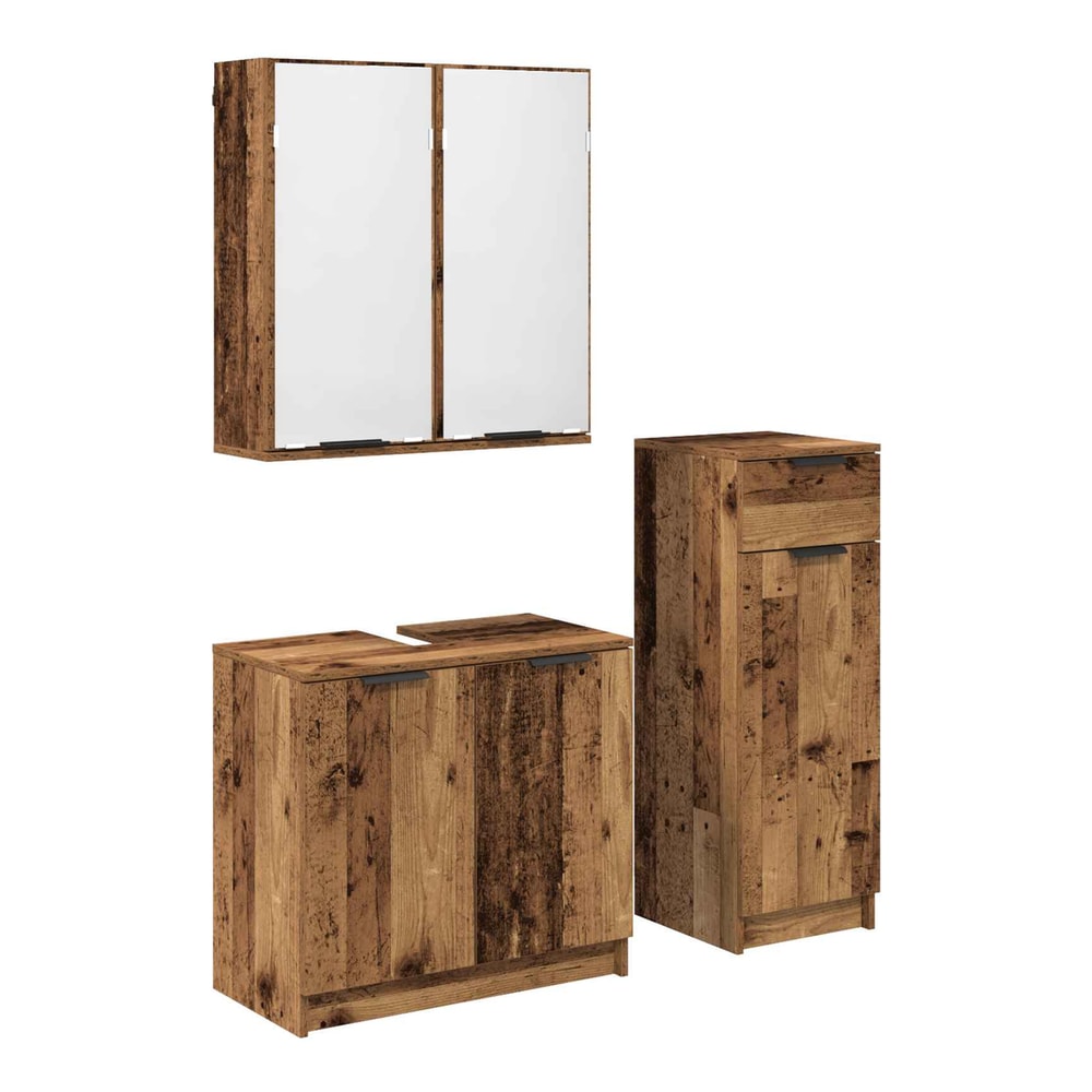 3 Piece Bathroom Cabinet Set Engineered Wood Old wood