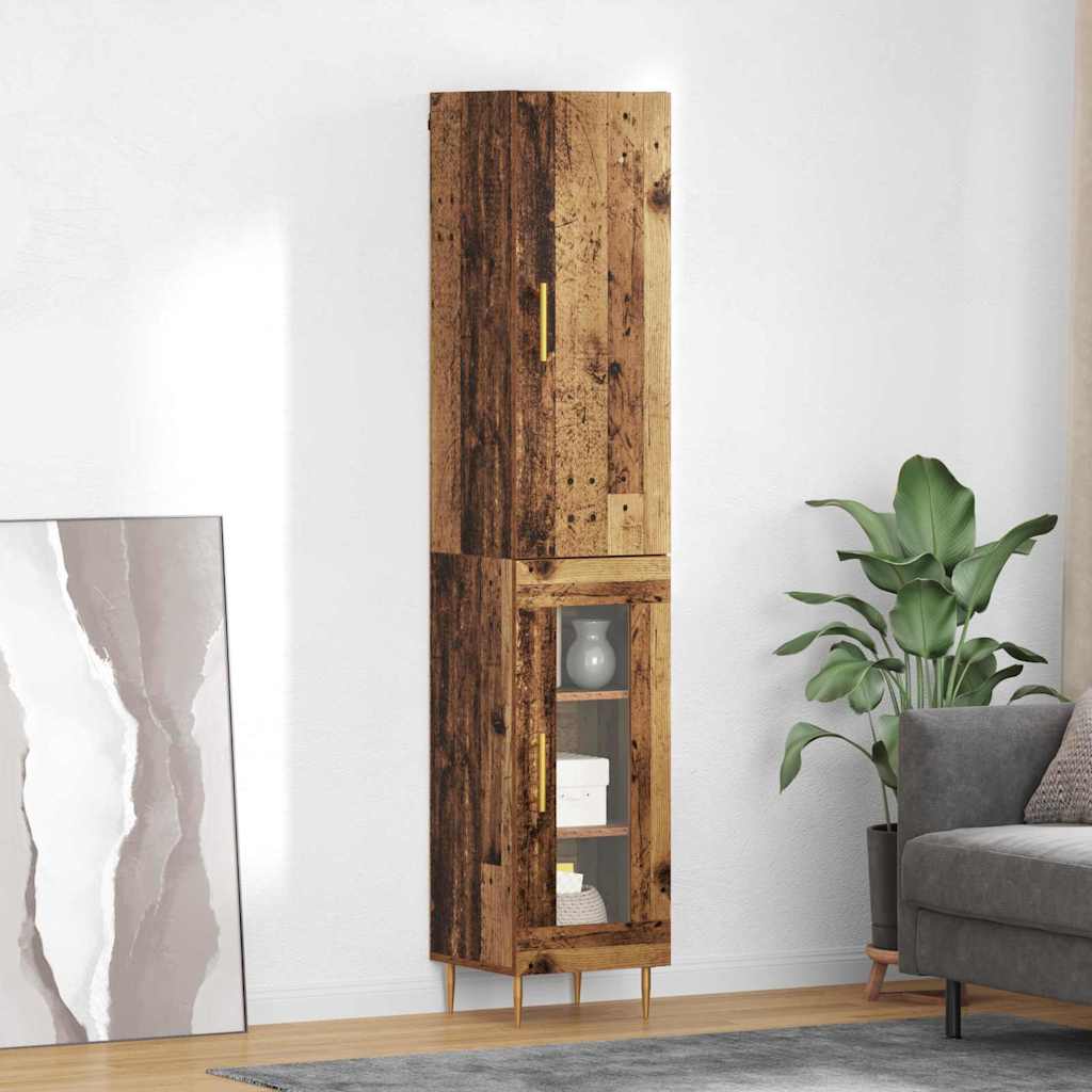 Highboard 34.5x34x180 cm Engineered Wood 1 Glass Door Old wood