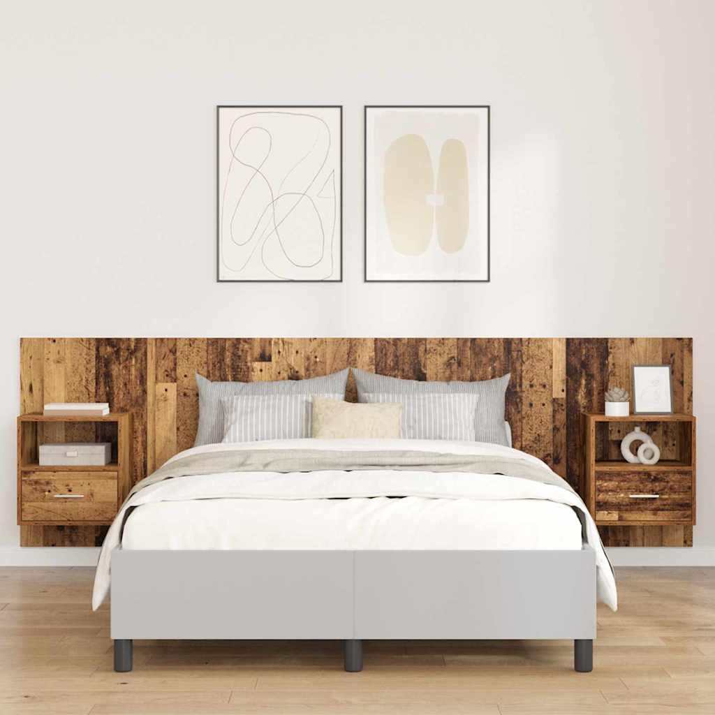Bed Headboard with Cabinets Engineered Wood One Drawer and One Shelf Old wood